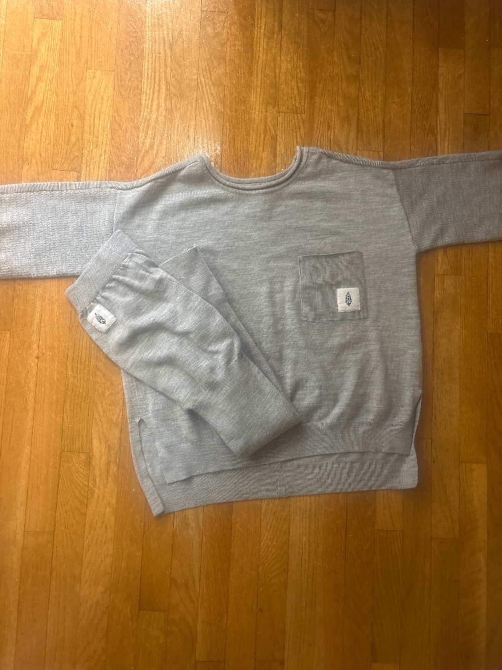 Free People Gray Short Sleeve Sweatshirt & Sweatpants Set
